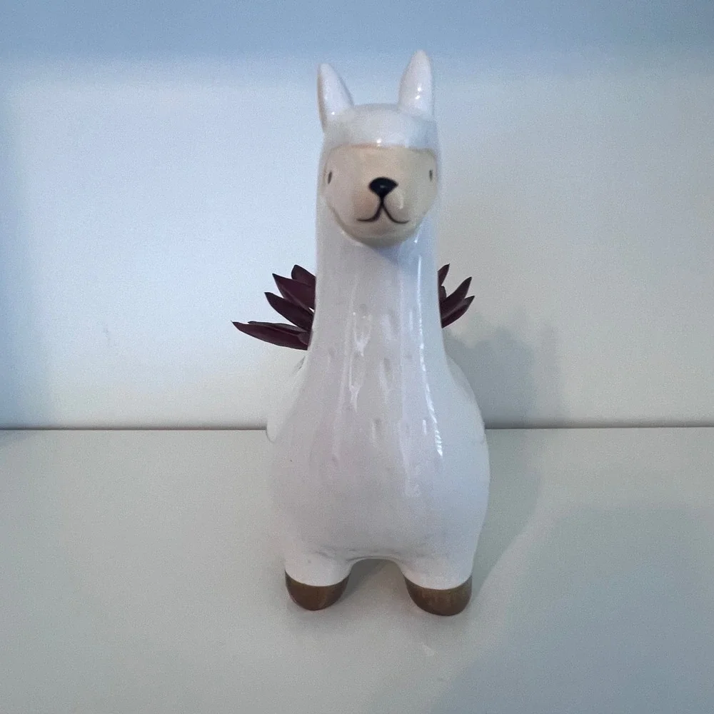 Primitives by Kathy White Ceramic Llama Planter with Faux Burgundy Succulent‎